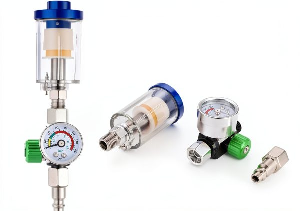 ENDOZER Oil Water Separator, Air Filter with Pressure Gauge, Pressure Regulator for Air Spray Gun, G1/4" Inlet and Outlet-1