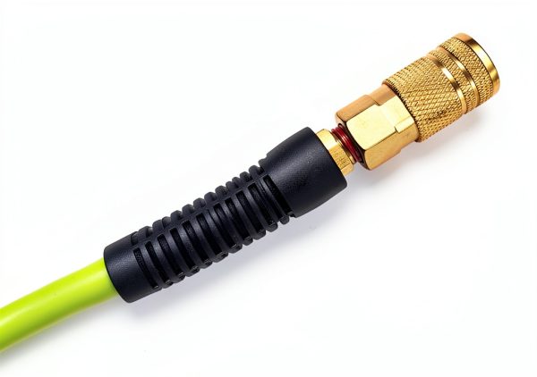 Air Hose 3/8 in x 50 ft, Heavy Duty, Lightweight, Kink Resistant, Hybrid Air Compressor Hose with 1/4 in Solid Brass Male Fittings, Bend Restrictors, 300 PSI (50FT, Green Black)-2