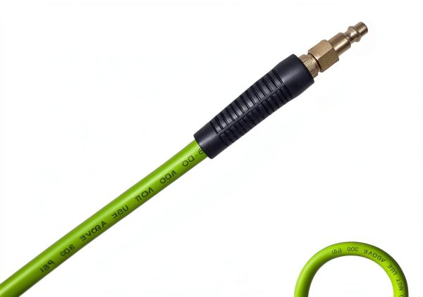 Air Hose 3/8 in x 50 ft, Heavy Duty, Lightweight, Kink Resistant, Hybrid Air Compressor Hose with 1/4 in Solid Brass Male Fittings, Bend Restrictors, 300 PSI (50FT, Green Black)-3