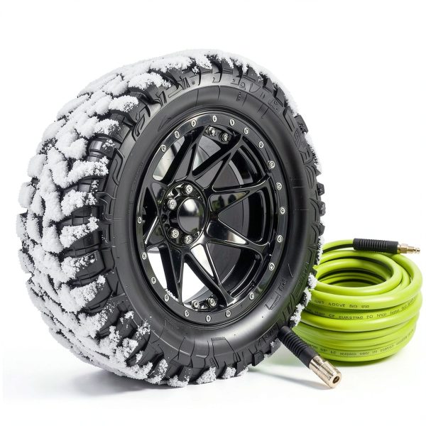 Air Hose 3/8 in x 50 ft, Heavy Duty, Lightweight, Kink Resistant, Hybrid Air Compressor Hose with 1/4 in Solid Brass Male Fittings, Bend Restrictors, 300 PSI (50FT, Green Black)-5