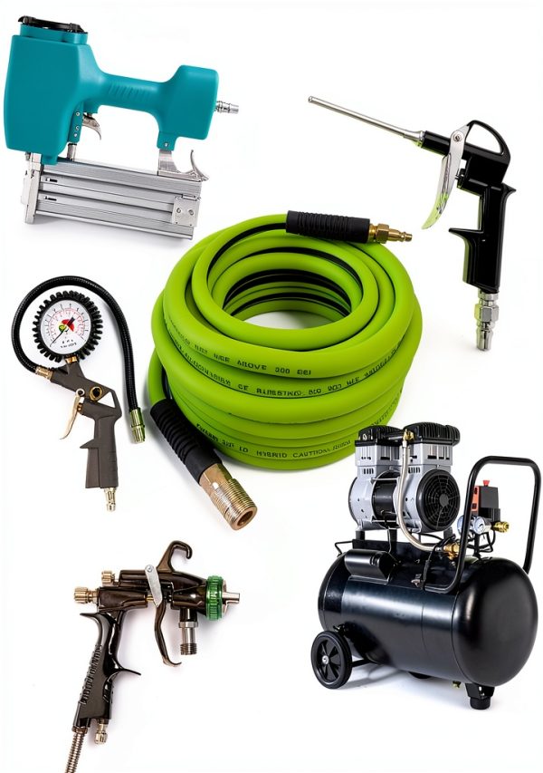 Air Hose 3/8 in x 50 ft, Heavy Duty, Lightweight, Kink Resistant, Hybrid Air Compressor Hose with 1/4 in Solid Brass Male Fittings, Bend Restrictors, 300 PSI (50FT, Green Black)-4