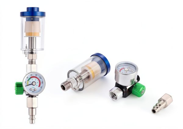 ENDOZER Oil Water Separator, Air Filter with Pressure Gauge, Pressure Regulator for Air Spray Gun, G1/4" Inlet and Outlet-2