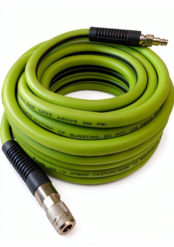Air Hose 3/8 in x 50 ft, Heavy Duty, Lightweight, Kink Resistant, Hybrid Air Compressor Hose with 1/4 in Solid Brass Male Fittings, Bend Restrictors, 300 PSI (50FT, Green Black)-0