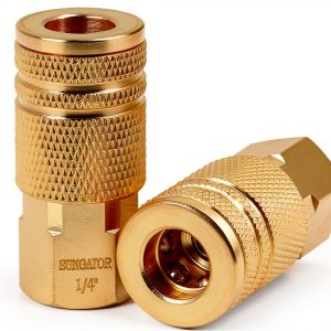 SUNGATOR 1/4'' Air Hose Fittings, 2-Pack Brass 1/4 Inch NTP Female Industrial Couplers, 1/4'' Air Line Quick Connect Fittings, Compressor Hose Repair Accessories Kit, 1/4 Inch NTP Couplers-0