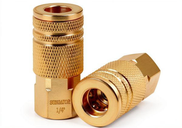 SUNGATOR 1/4'' Air Hose Fittings, 2-Pack Brass 1/4 Inch NTP Female Industrial Couplers, 1/4'' Air Line Quick Connect Fittings, Compressor Hose Repair Accessories Kit, 1/4 Inch NTP Couplers-0
