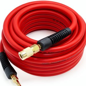 YOTOO Hybrid Air Hose 3/8-Inch by 50-Feet 300 PSI Heavy Duty, Lightweight, Kink Resistant, All-Weather Flexibility with 1/4-Inch Brass Male Fittings, Bend Restrictors, Red-0