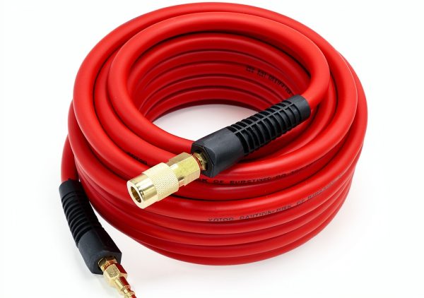 YOTOO Hybrid Air Hose 3/8-Inch by 50-Feet 300 PSI Heavy Duty, Lightweight, Kink Resistant, All-Weather Flexibility with 1/4-Inch Brass Male Fittings, Bend Restrictors, Red-0