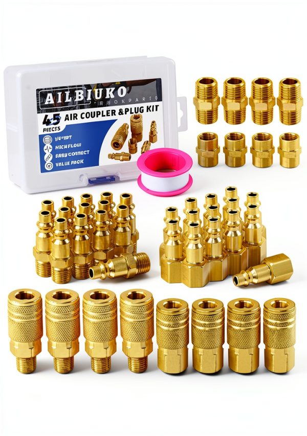 Air Coupler & Plug Kit 1/4" NPT Set by Ailbiuko - Brass Iron Connect-0