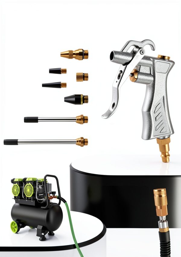 JASTIND Industrial Air Blow Gun with Brass Adjustable Air Flow Nozzle and 2 Steel Extension, Pneumatic Air Compressor Accessory Tool Dust Cleaning and Blower Gun-2
