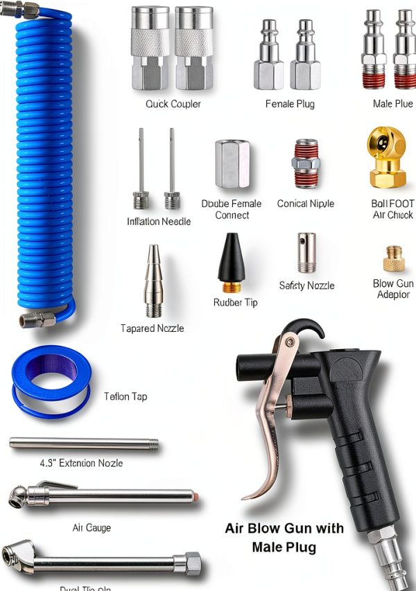 22-Packs Air Compressor Accessories Kit, 25FT Upgrade Repairable PU Air Hose with 1/4'' NPT Air Tool Kit, Air Blow Gun/Air Chuck/Tire Gauge, Pneumatic Tool Set-1