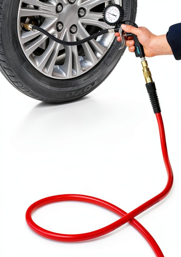 YOTOO Hybrid Air Hose 3/8-Inch by 50-Feet 300 PSI Heavy Duty, Lightweight, Kink Resistant, All-Weather Flexibility with 1/4-Inch Brass Male Fittings, Bend Restrictors, Red-5