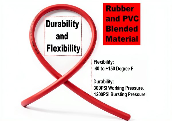 YOTOO Hybrid Air Hose 3/8-Inch by 50-Feet 300 PSI Heavy Duty, Lightweight, Kink Resistant, All-Weather Flexibility with 1/4-Inch Brass Male Fittings, Bend Restrictors, Red-2