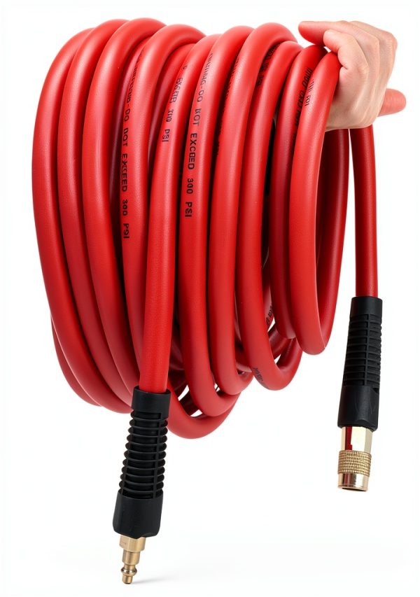 YOTOO Hybrid Air Hose 3/8-Inch by 50-Feet 300 PSI Heavy Duty, Lightweight, Kink Resistant, All-Weather Flexibility with 1/4-Inch Brass Male Fittings, Bend Restrictors, Red-1