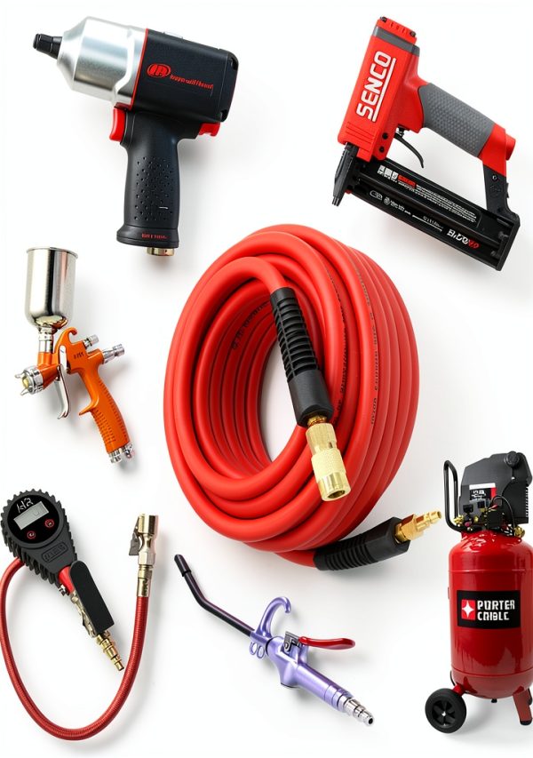 YOTOO Hybrid Air Hose 3/8-Inch by 50-Feet 300 PSI Heavy Duty, Lightweight, Kink Resistant, All-Weather Flexibility with 1/4-Inch Brass Male Fittings, Bend Restrictors, Red-6