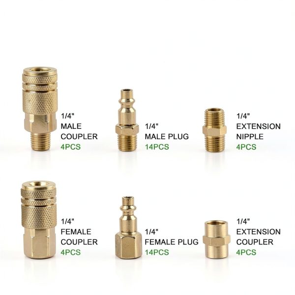 Air Coupler & Plug Kit 1/4" NPT Set by Ailbiuko - Brass Iron Connect-1