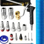 22-Packs Air Compressor Accessories Kit, 25FT Upgrade Repairable PU Air Hose with 1/4'' NPT Air Tool Kit, Air Blow Gun/Air Chuck/Tire Gauge, Pneumatic Tool Set-0