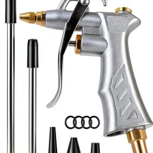 JASTIND Industrial Air Blow Gun with Brass Adjustable Air Flow Nozzle and 2 Steel Extension, Pneumatic Air Compressor Accessory Tool Dust Cleaning and Blower Gun-0