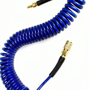 YOTOO Polyurethane Recoil Air Hose, Air Compressor Hose 1/4" Inner Diameter by 25' Long with Bend Restrictor, 1/4" Industrial Quick Coupler and Plug, Blue-0