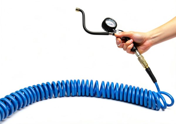 YOTOO Polyurethane Recoil Air Hose, Air Compressor Hose 1/4" Inner Diameter by 25' Long with Bend Restrictor, 1/4" Industrial Quick Coupler and Plug, Blue-4
